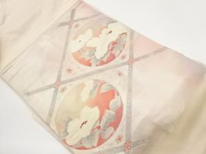 銀駒刺繍菱に丸・花葉模様名古屋帯